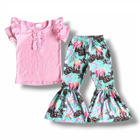 Pink Top Country Girl Bell Pant Set