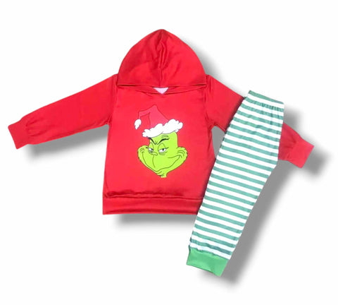 *PRE-ORDEN* Pijama con volantes Rudolph de rayas verdes