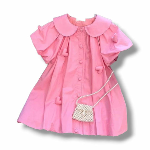 Pink Puff Hearts Collared Dress