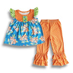 Orange Floral Ruffle Pant Set