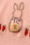 Coral hand-embroidery bunny pullover sweater
