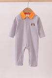 Premium Gray Tennessee Puppy embroidery stripe romper