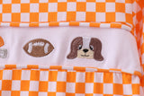 Orange Tennessee puppy bow embroidery checkered top