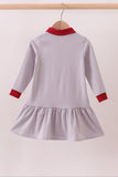 Premium Gray Alabama stripe elephant embroidery dress