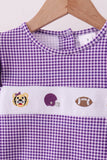 Premium Purple LSU tiger football embroideyr gingham ruffle pants set