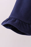 Premium Navy Auburn embroidery ruffle top
