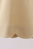 Khaki flutter sleeve scalloped top