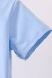 Blue ghost pumpkin embroidery top