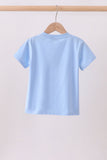 Blue ghost pumpkin embroidery top
