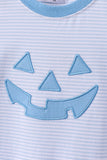 Blue stripe Smirk face applique romper