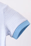 Blue stripe Smirk face applique romper