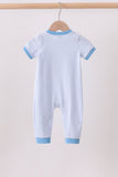 Blue stripe Smirk face applique romper