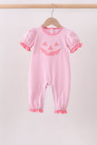 Pink stripe Smirk face applique romper