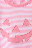 Pink stripe Smirk face applique romper