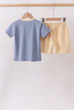 Blue stripe truck embroidery shorts set