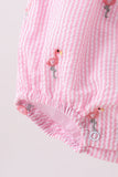 Pink stripe seersucker flamingo embroidery ruffle bubble