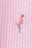 Pink stripe seersucker flamingo embroidery scalloped bloomer set