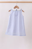 Blue stripe seersucker lemon applique dress