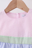 Pink&blue seersucker ruffle dress