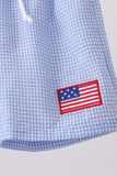 Blue flag embroidery gingham shorts