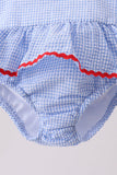 Blue flag applique gingham ruffle one-piece swimsuit