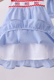Blue flag embroidery ruffle bloomer set