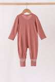 Dusty rose ruffle zipper bamboo anti-slip romper