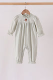 Sage turkey embroidery ruffle romper