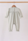 Sage turkey embroidery ruffle romper