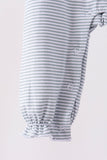 Sage turkey embroidery ruffle stripe romper