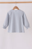 Sage turkey embroidery stripe top
