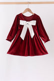 Maroon velvet bow dress