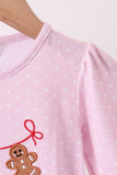 Pink christmas tree gingerbread embroidery romper