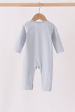 Sage turkey embroidery stripe romper