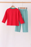 Red christmas santa embroidery pants set