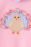 Pink turkey embroidery ruffle romper