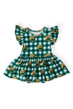 Baylor Plaid Bear S/S Flutter Twirl Bodysuit
