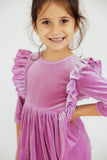 Carnation Pink Velvet Ruffle Twirl Dress