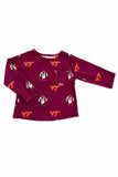 Virginia Tech Maroon Hokie L/S Ruffle Pocket Tee