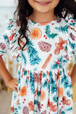 Classic Christmas 3/4 Sleeve Ruffle Twirl Dress
