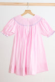 Pink alpaca hand smocked gingham dress
