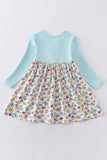 Platinum mint floral print girl dress