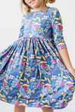 Flora 3/4 Sleeve Pocket Twirl Dress