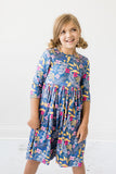 Flora 3/4 Sleeve Pocket Twirl Dress