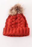 Caramel pompom  cable beanie hat