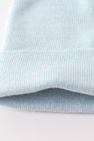 Blue ribbed basic knit beanie hat