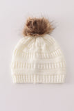 Ivory pompom cable beanie hat