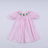 Pink christmas tree hand smocked dress