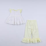 Mustard character hand smocked ruffle pants set