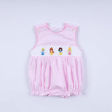 Pink princess hand smocked plaid bubble